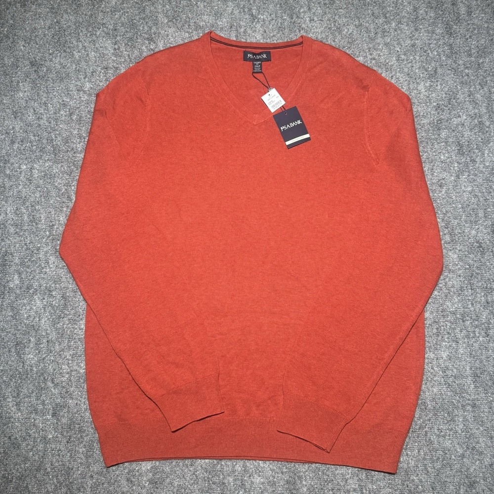 Jos A Bank Tailored Fit V-Neck Sweater Men 2XLT Orange Pima Cotton NEW NWT